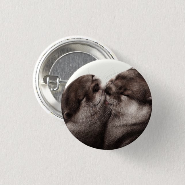 Handgemalte Otters - Zender Moment Wildlife Art Button (Vorne & Hinten)