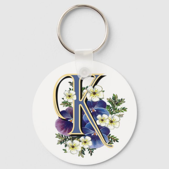 Handgemalte Pansy Initial - K Schlüsselanhänger (Vorderseite)
