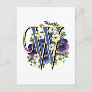 Handgemalte Pansy Initial Monogramm - W Postkarte