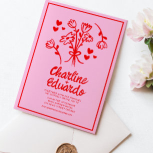Handgemalte Retro zeitgenössische Kunst Hochzeit Einladung