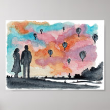 Handgemalte romantische Ballons im Wasserfarb-Stil