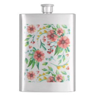Handgemalte rosa Blume Blumenmuster-23498 Flachmann