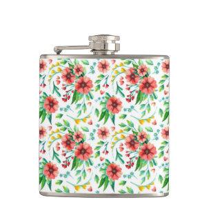 Handgemalte rosa Blume Blumenmuster-23498 Flachmann