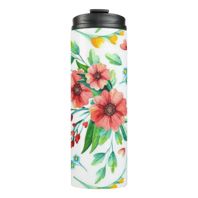 Handgemalte rosa Blume Blumenmuster-23498 Thermosbecher (Vorderseite)