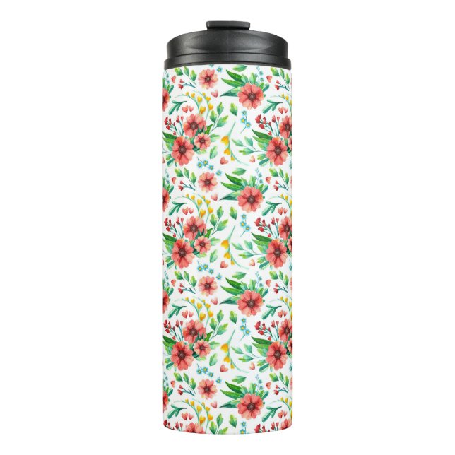 Handgemalte rosa Blume Blumenmuster-23498 Thermosbecher (Vorderseite)
