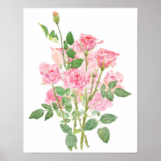 handgemalte rosa Rose Aquarell Poster