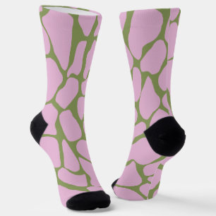Handgemalte rosa und salbeigrüne Giraffenflecken Socken