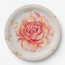 Handgemalte Rose oder Birne mit Golden Bees auf We