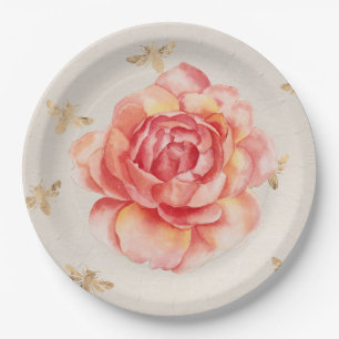 Handgemalte Rose oder Birne mit Golden Bees auf We Pappteller