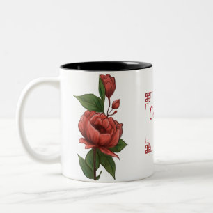 Handgemalte rote Rose - Florale Eleganz    Zweifarbige Tasse