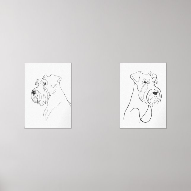 Handgemalte Schnauzer Minimalistische Haustierarbe Bilderwand Sets (Vorderseite)