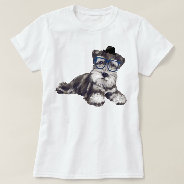 Handgemalte Schnauzer-Welpenhündin T-Shirt (Design vorne)