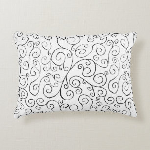 Handgemalte schwarze Krümmung auf Weiß Zierkissen