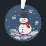 Handgemalte Snowman PERSONALIZE Round Ornament<br><div class="desc">Handgemalte Artwork Holiday Gruß. Passen Sie Ihre Nachricht an. Personalisieren oder anpassen Sie dieses Design. Viele Produkte zur Koordination verfügbar. Ich Liebe Malerei und Design! Ich hoffe,  dir gefällt mein Kunstwerk.</div>