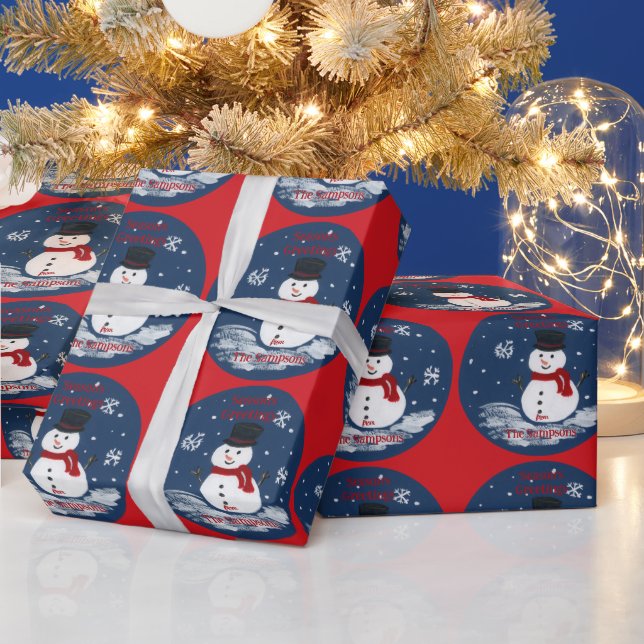 Handgemalte Snowman Red PERSONALIZE Geschenkpapier (Feiertage)