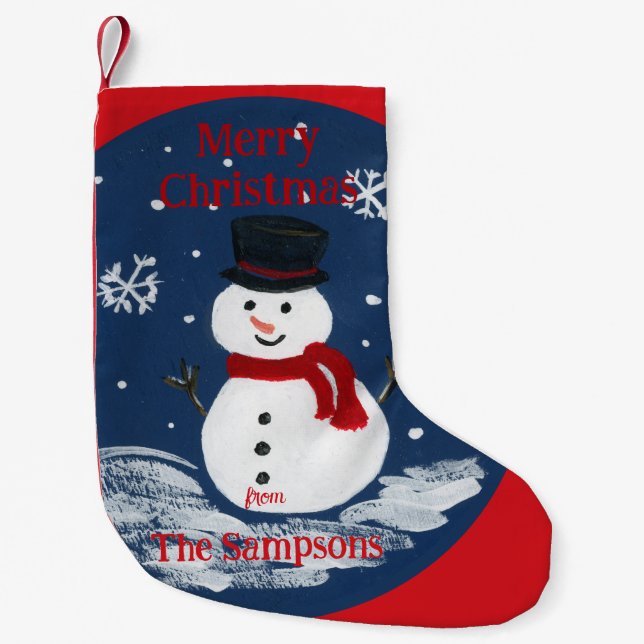 Handgemalte Snowman Red PERSONALIZE Kleiner Weihnachtsstrumpf (Vorderseite)