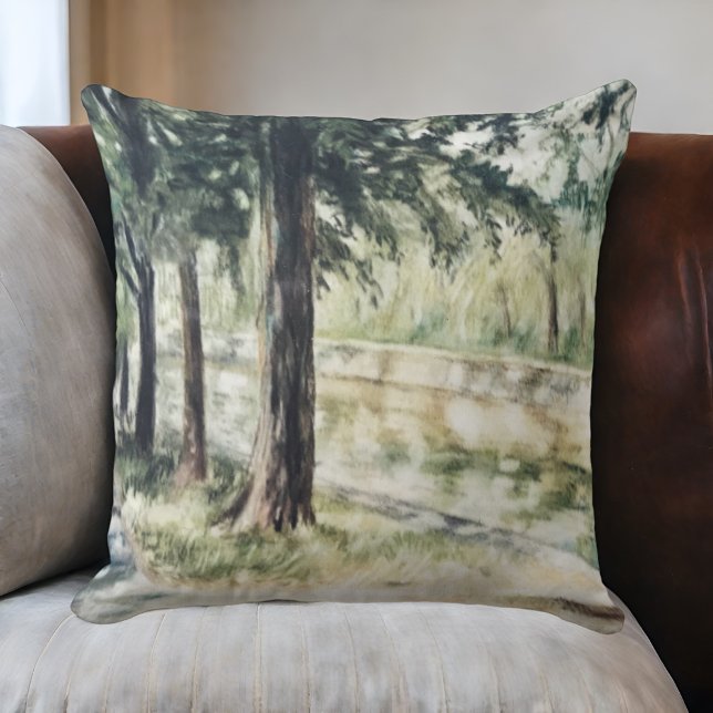 Handgemalte sommerliche Aquarellbäume Fluss Kissen (Von Creator hochgeladen)