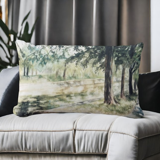 Handgemalte sommerliche Aquarellbäume Fluss Lendenkissen (Von Creator hochgeladen)