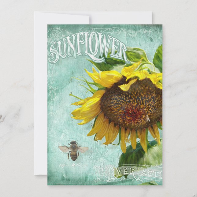 Handgemalte Sonnenblume Holzzaun Bienenstock Einladung (Rückseite)