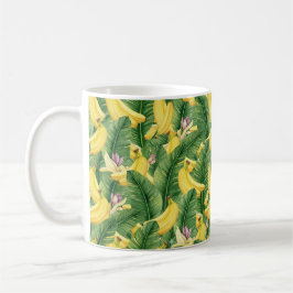 Handgemalte tropische Aquarellblätter und Früchte Kaffeetasse