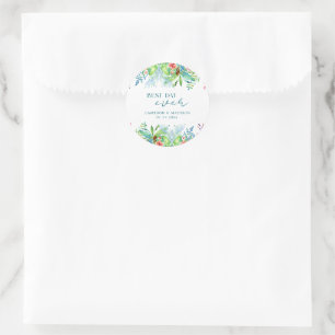 handgemalte Tropische Blume Hochzeit Runder Aufkleber