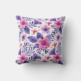 Handgemalte violette Blumen Kissen