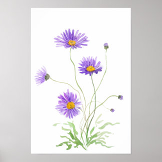 handgemalte violette Margerite Aquarell Poster