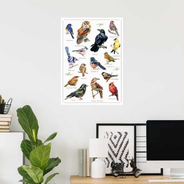 Handgemalte Vögel drucken Poster (Heimbüro)