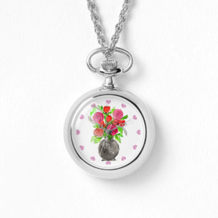 Handgemalte Wasserfarbe Abstrakte Blumenkunst Armbanduhr