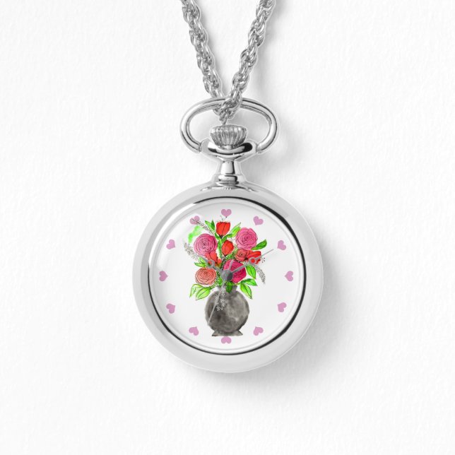 Handgemalte Wasserfarbe Abstrakte Blumenkunst Armbanduhr (Vorderseite)