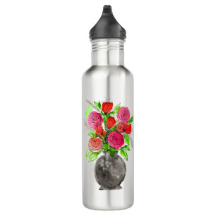 Handgemalte Wasserfarbe Abstrakte Blumenkunst Edelstahlflasche