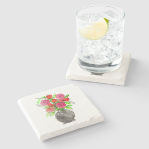 Handgemalte Wasserfarbe Abstrakte Blumenkunst Steinuntersetzer