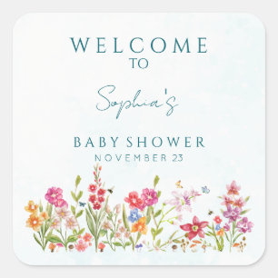 Handgemalte Wasserfarbe-Botanik-Kunst-Baby-Party Quadratischer Aufkleber