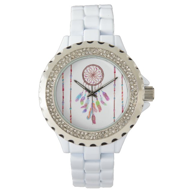Handgemalte Wasserfarbe Dreamcatcher Beads Feather Armbanduhr (Vorderseite)