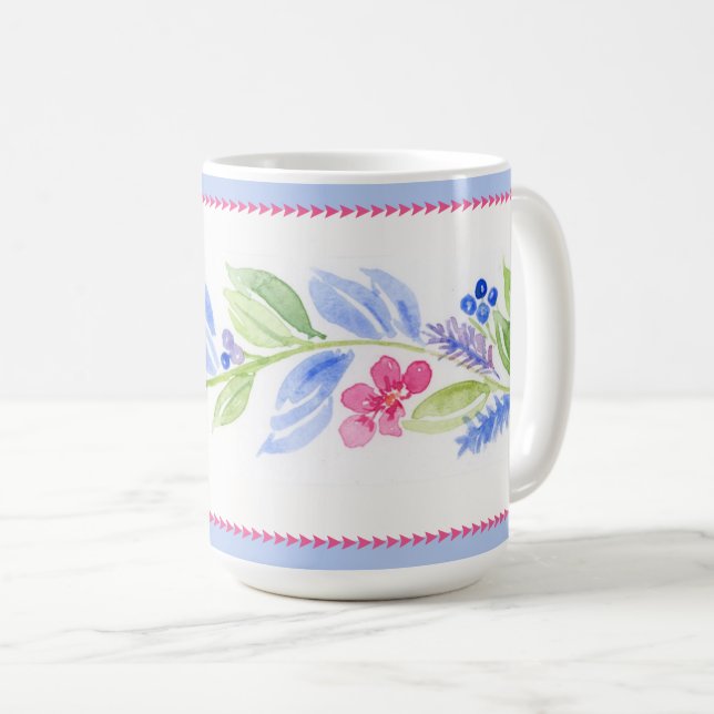 Handgemalte Wasserfarbe Florale Pastellfarben Kaffeetasse (VorderseiteRechts)