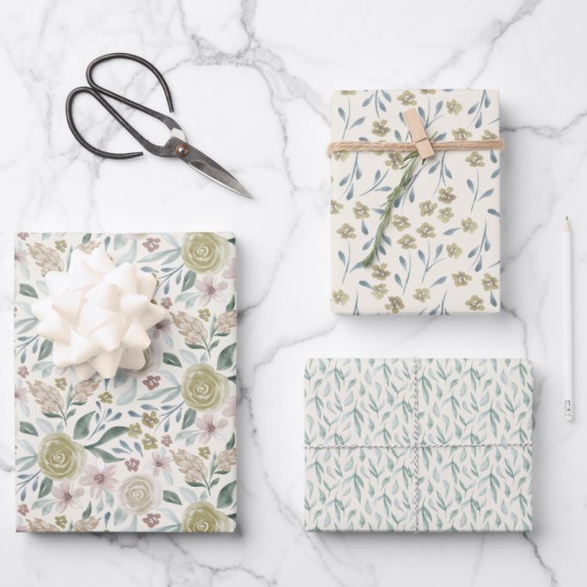 Handgemalte Wasserfarbe gemustert Geschenkpapier Set (Vorderseite)