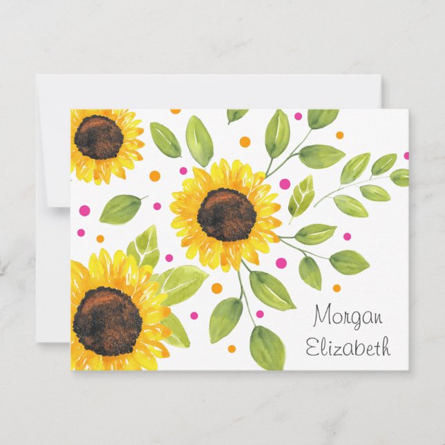 Handgemalte Wasserfarbe Sonnenblume Bouquet Mitteilungskarte (Vorderseite)