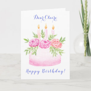 Handgemalte Wasserfarben-Blumen-GEBURTSTAGS-Torte  Karte