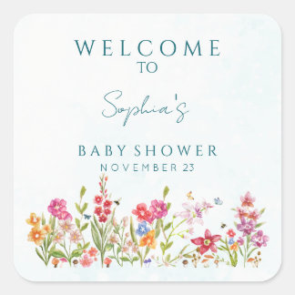 Handgemalte Wasserfarben-Botanik-Kunst-Baby-Party Quadratischer Aufkleber