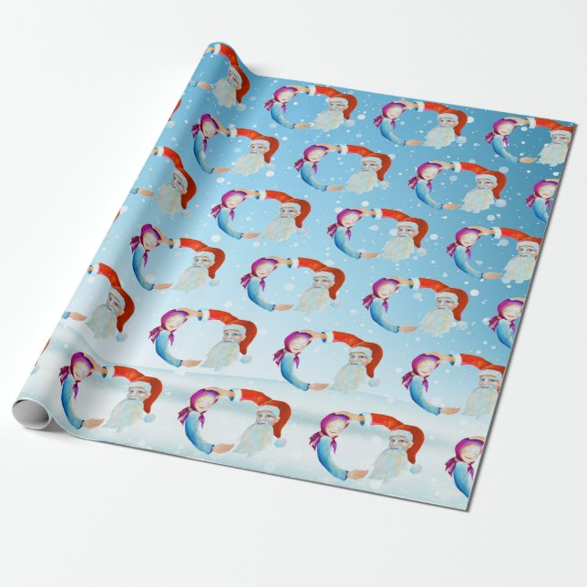 Handgemalte Wasserfarben Magischer Weihnachtsmann Geschenkpapier (Ungerollt)