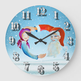 Handgemalte Wasserfarben Magischer Weihnachtsmann Große Wanduhr