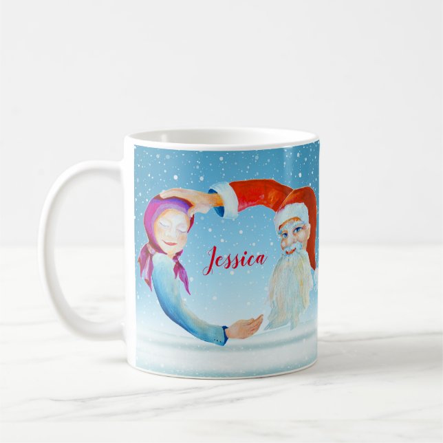 Handgemalte Wasserfarben Magischer Weihnachtsmann Kaffeetasse (Links)