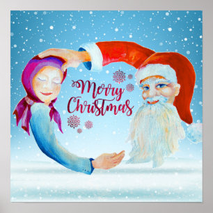Handgemalte Wasserfarben Magischer Weihnachtsmann Poster