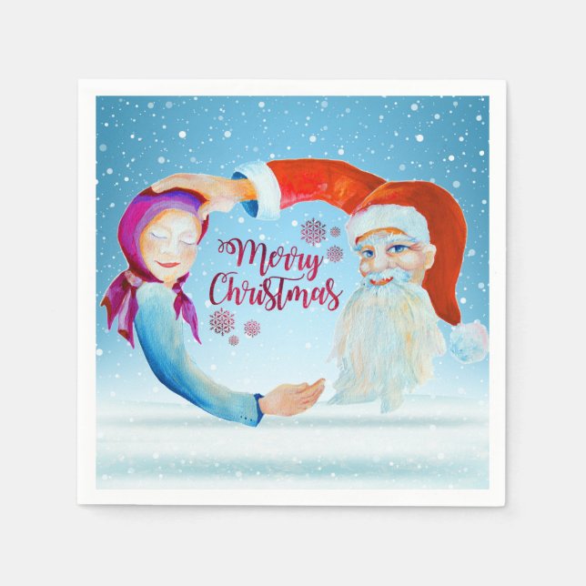Handgemalte Wasserfarben Magischer Weihnachtsmann Serviette (Vorderseite)