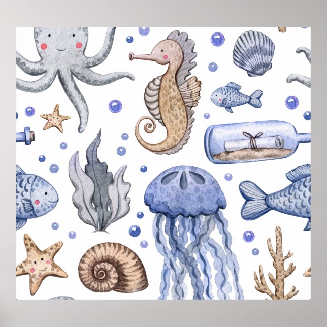 Handgemalte Wasserfarben-Muster. Poster (Vorne)