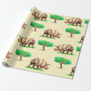 Handgemalte Wasserfarben-Rhinozeros-nahtloses Patt Geschenkpapier