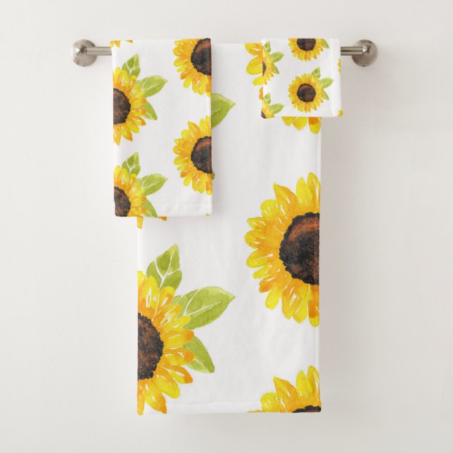 Handgemalte Wasserfarben-Sonnenblume Badhandtuch Set (Insitu)