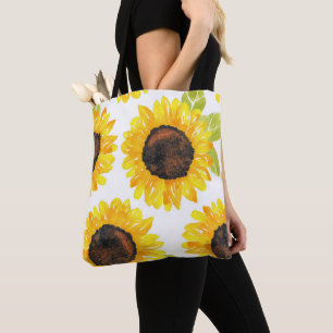 Handgemalte Wasserfarben Sonnenblumen Tasche