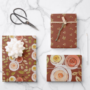 Handgemalte Wasserfarbenflora Geschenkpapier Set