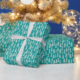 Handgemalte Weihnachtsbaumen Aqua White Blue Aquam Geschenkpapier
